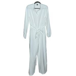 Shein White Long Sleeve Button-Up Romper Pants - Size XL